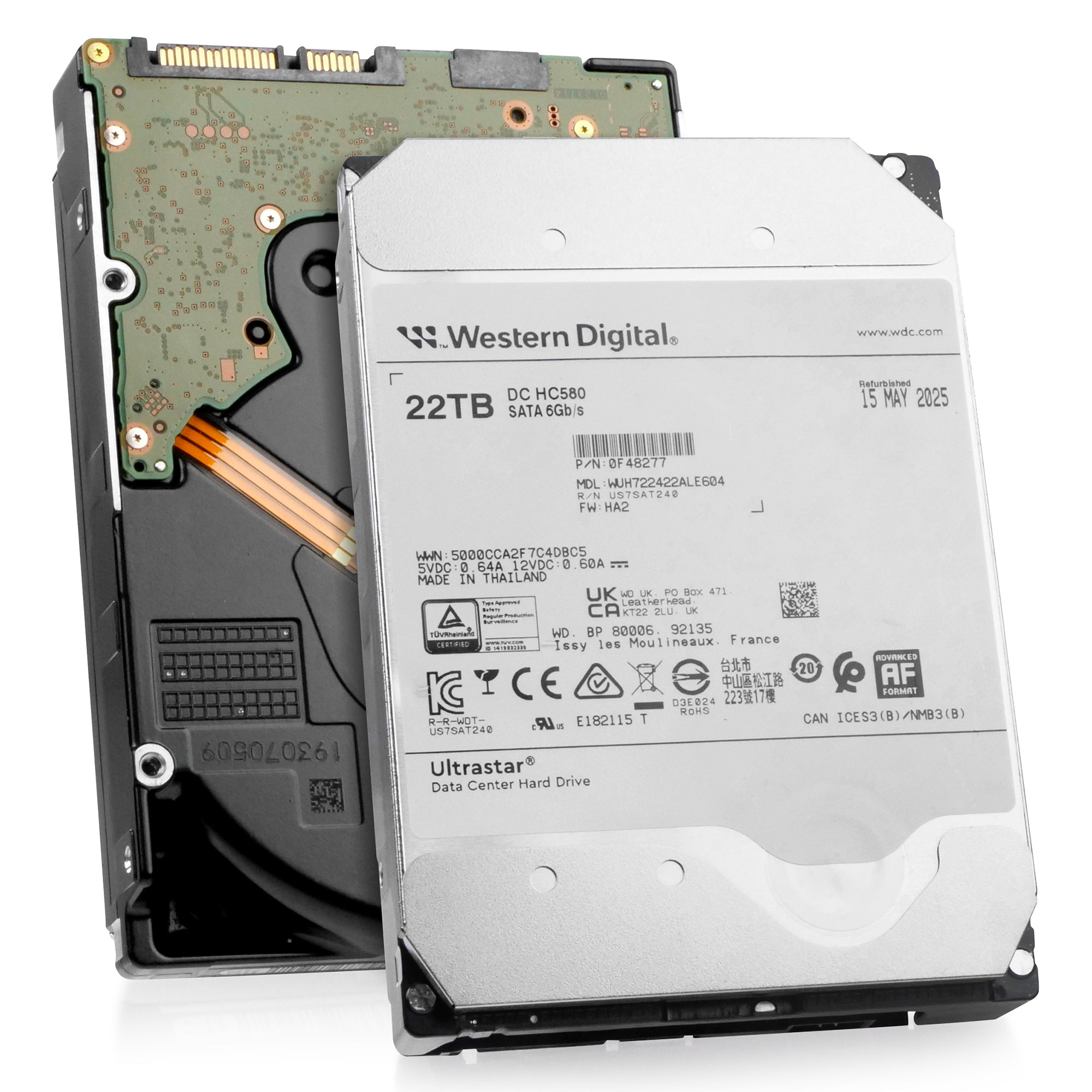 Western Digital Ultrastar DC HC580 WUH722422ALE604 0F48277 22TB 7.2K RPM SATA 6Gb/s 512e 3.5in Recertified Hard Drive