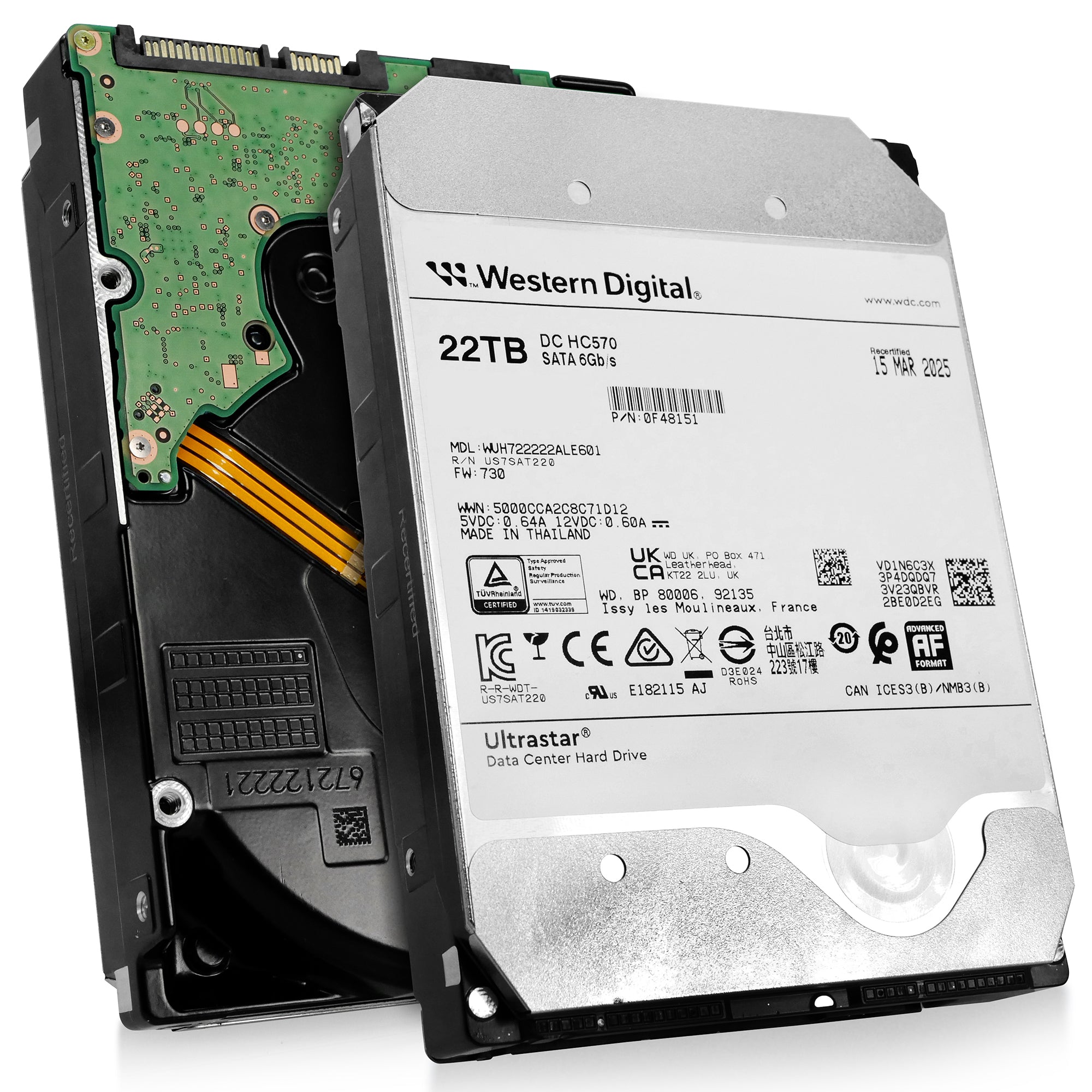 Western Digital Ultrastar DC HC570 WUH722222ALE601 0F48151 22TB 7.2K RPM SATA 6Gb/s 512e 3.5in Refurbished HDD