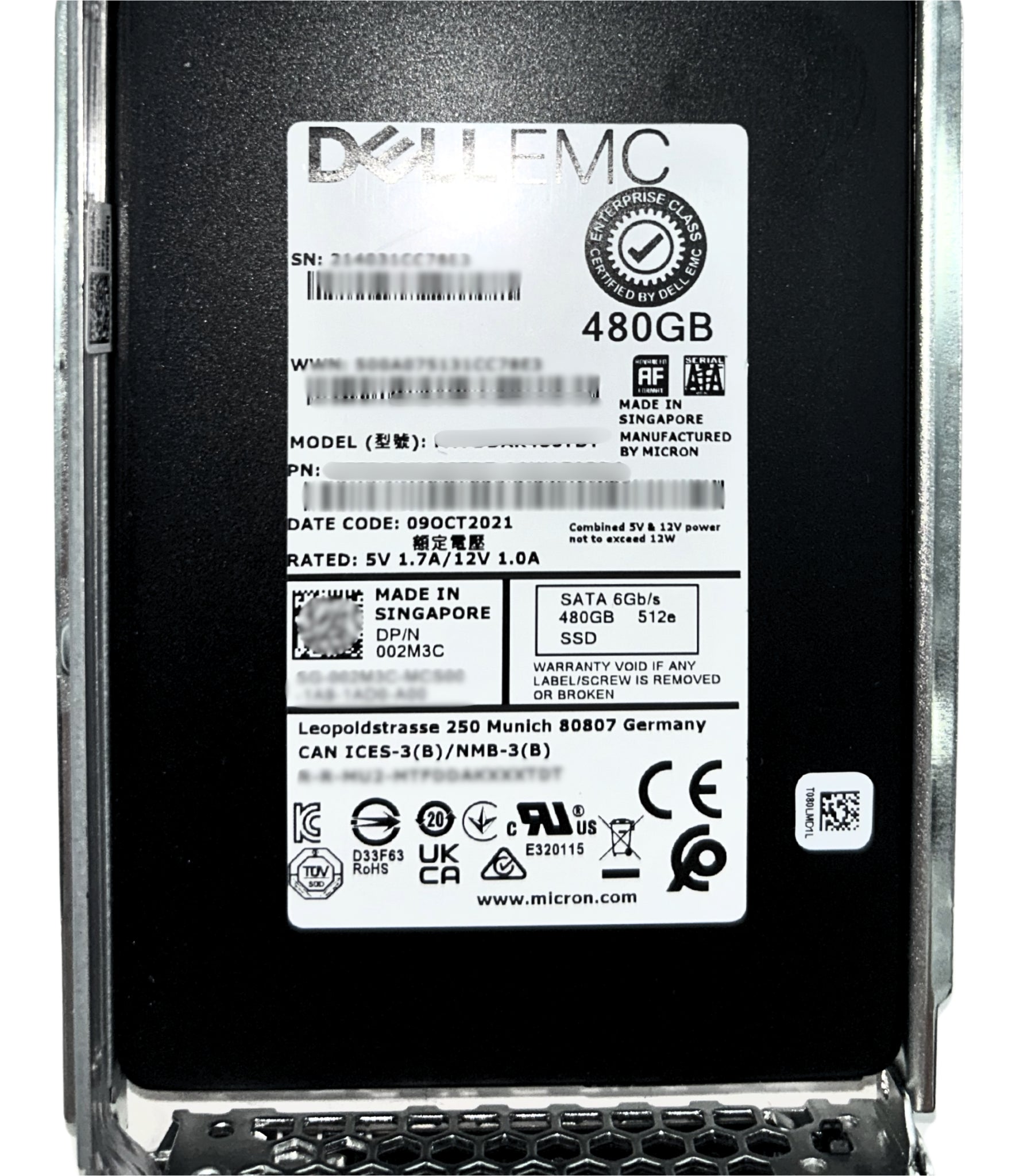 Dell 02M3C_NEW 480GB SSD SATA 2.5 6G MU  MTFDDAK480TDT-1AW1ZABDA