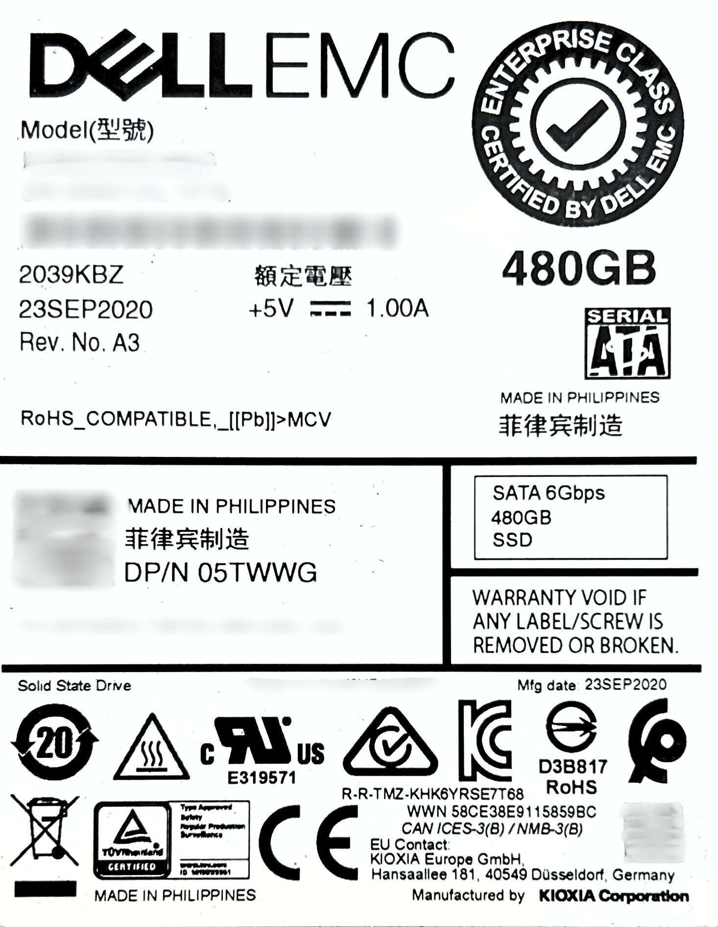 Dell 5TWWG 480GB SATA 6G RI 2.5 Inch SSD