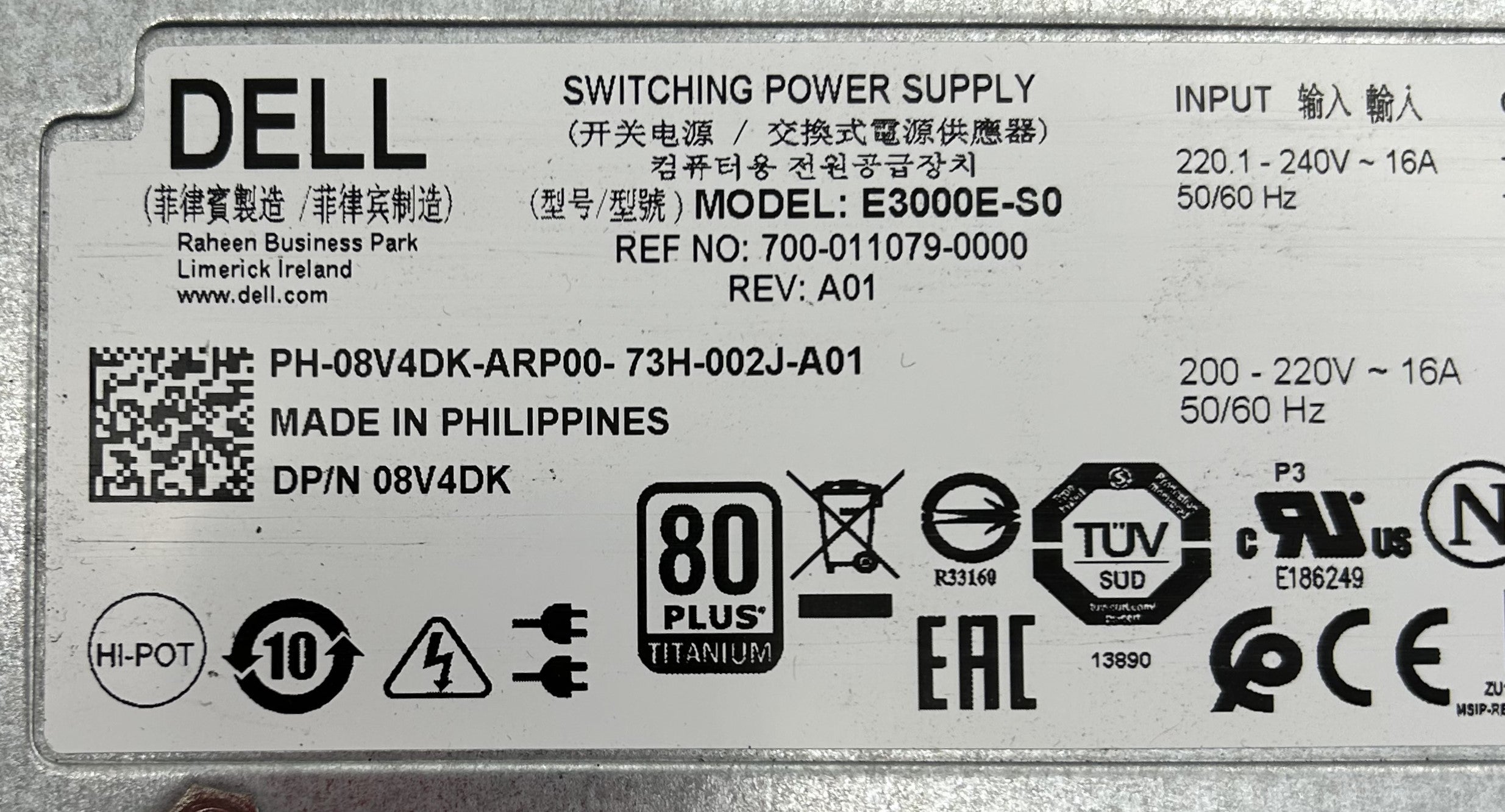 Dell 8V4DK 3000W POWER SUPPLY ASTEC M1000E