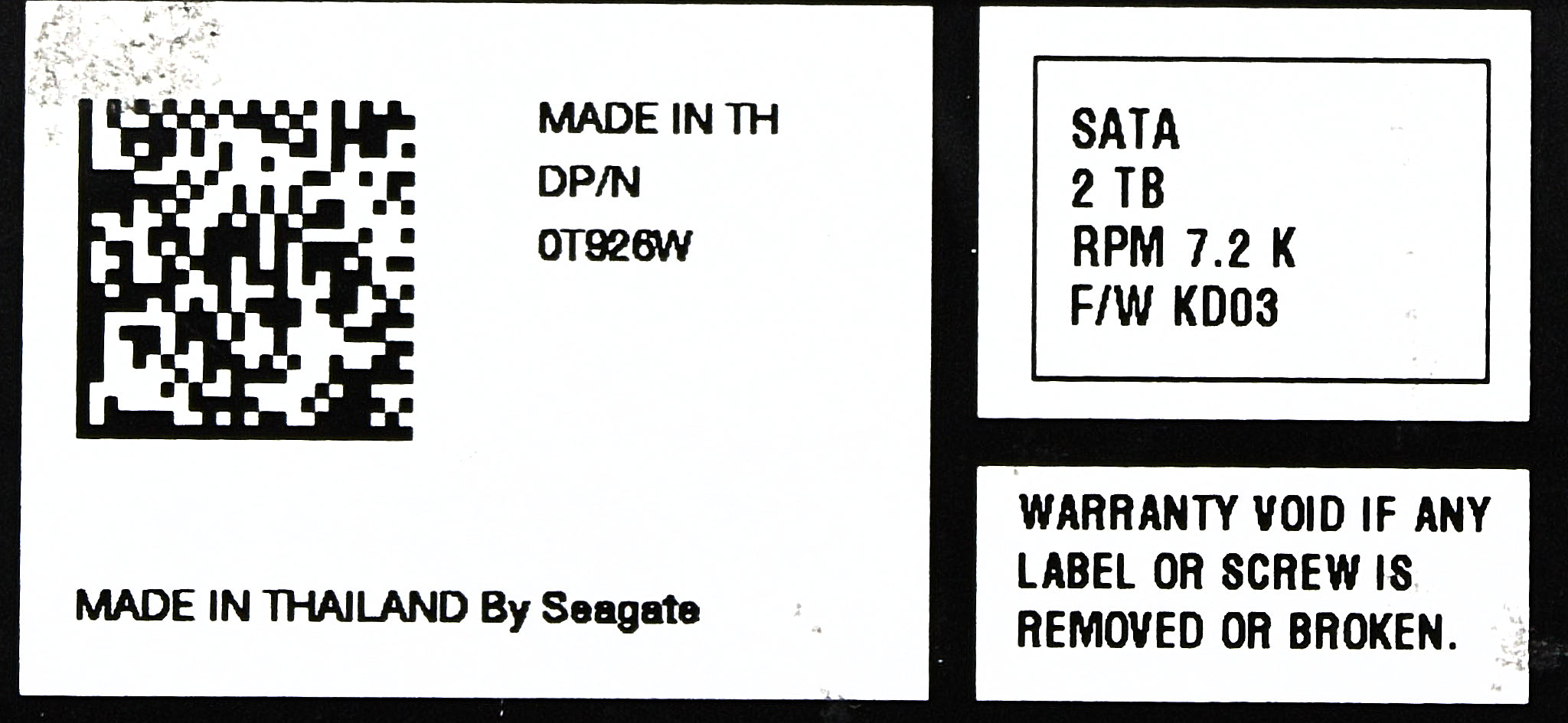 Dell 9JW168-536-EQL 2TB 7.2K SATA 3.5 6G ST32000644NS / 9JW168-536