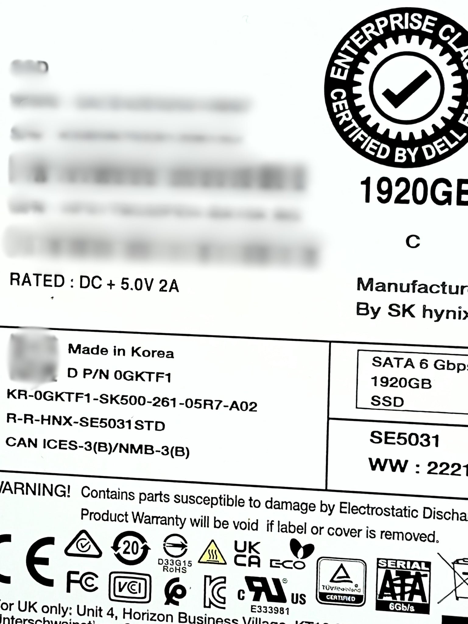 Dell GKTF1 1.92TB SSD SATA 2.5 Inch 6G MU TLC SE5031
