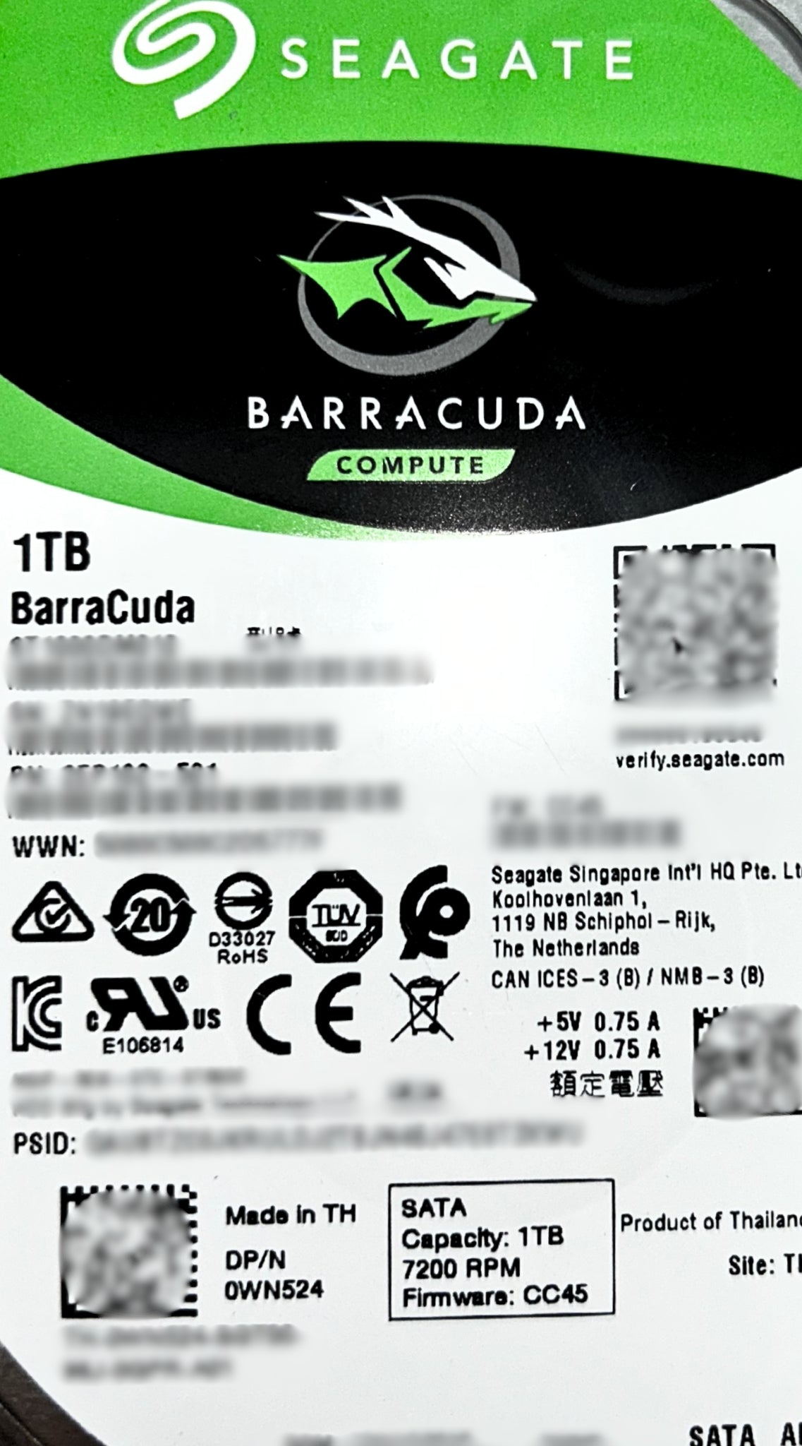 Dell WN524 1TB 7.2K SATA 3.5 6G ST1000DM003 DT