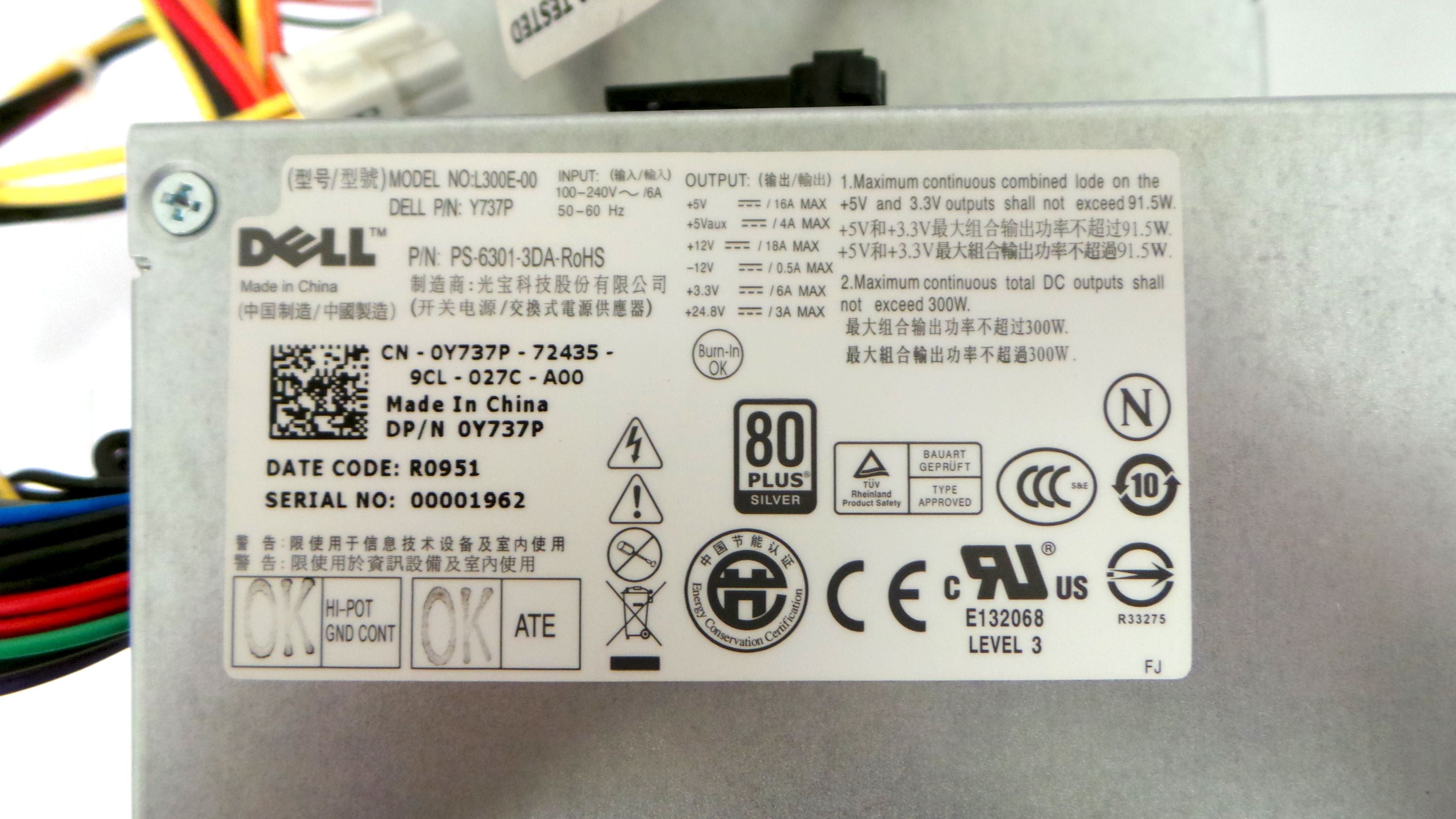 Dell 0Y737P OptiPlex XE 300W Power Supply Unit
