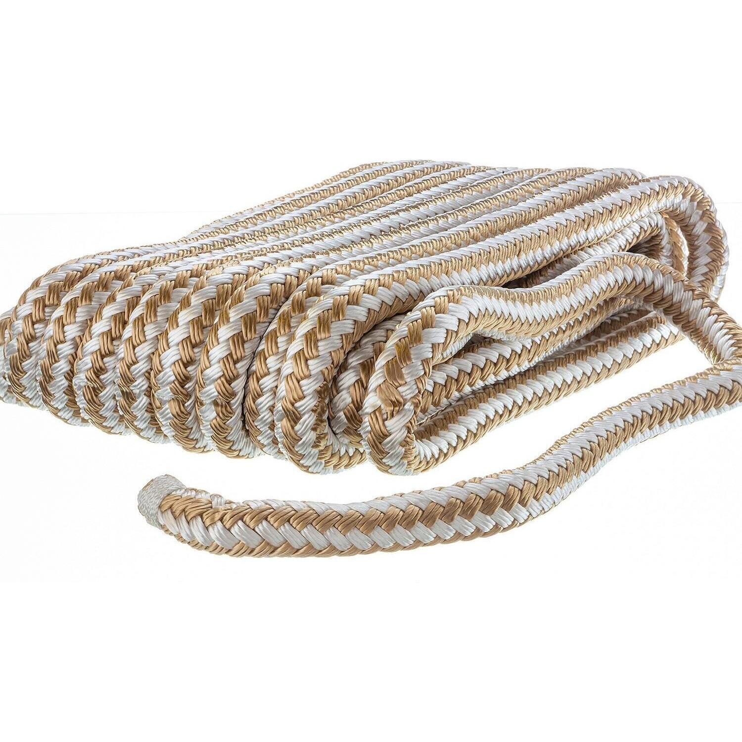 Seachoice Double-Braid Nylon Dock Line w/ Eye Splice, Pre-Shrunk, Heat Stabilized, 5/8 In. X 35 Ft., Gold White