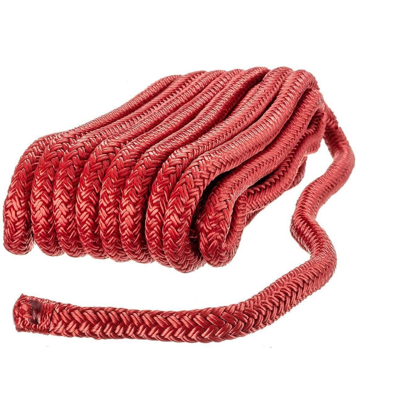 Seachoice Double-Braid Nylon Dock Line w/ Eye Splice, Pre-Shrunk, Heat Stabilized, 1/2 In. X 25 Ft., Red