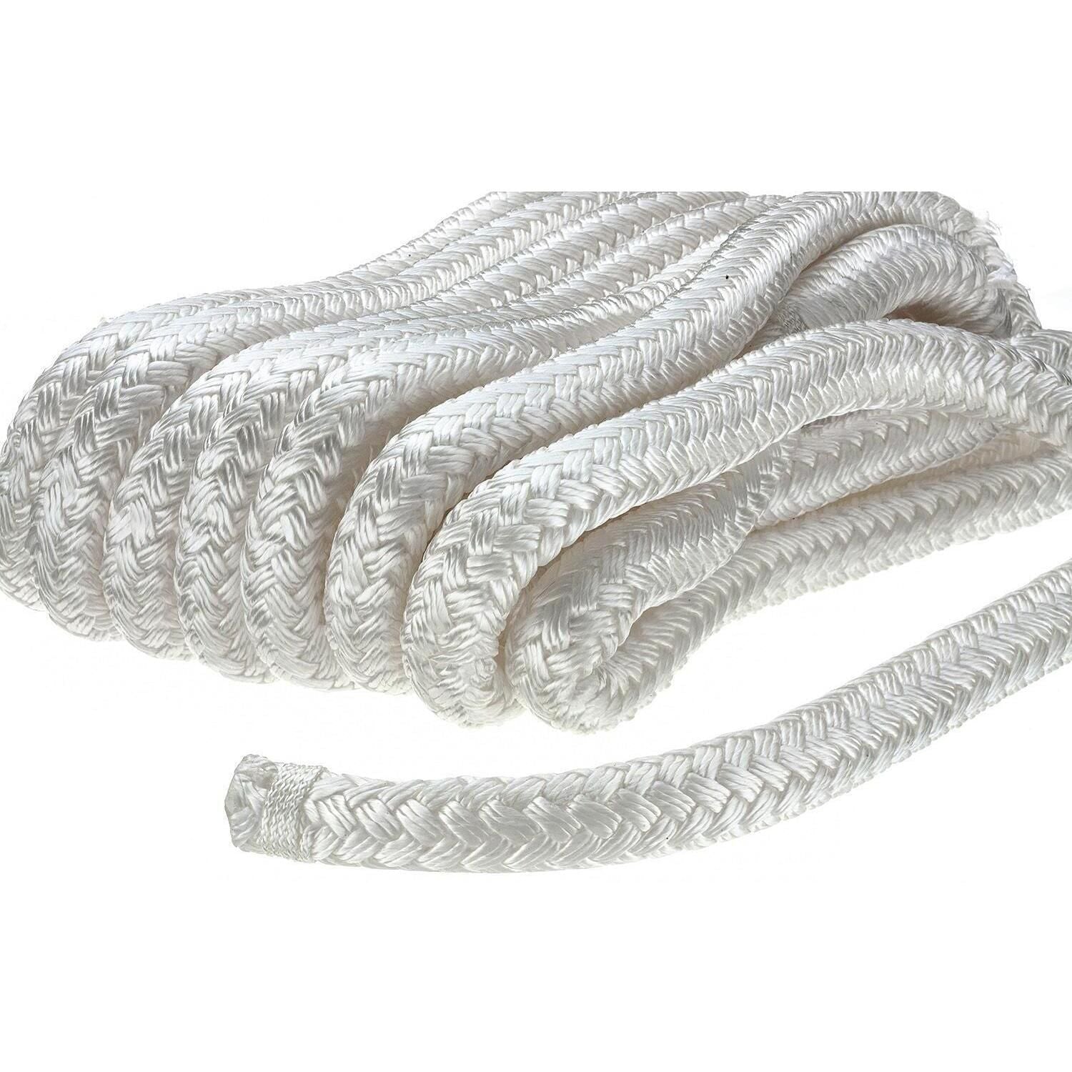 Seachoice Double-Braid Nylon Dock Line w/ Eye Splice, Pre-Shrunk, Heat Stabilized, 5/8 In. X 20 Ft., White