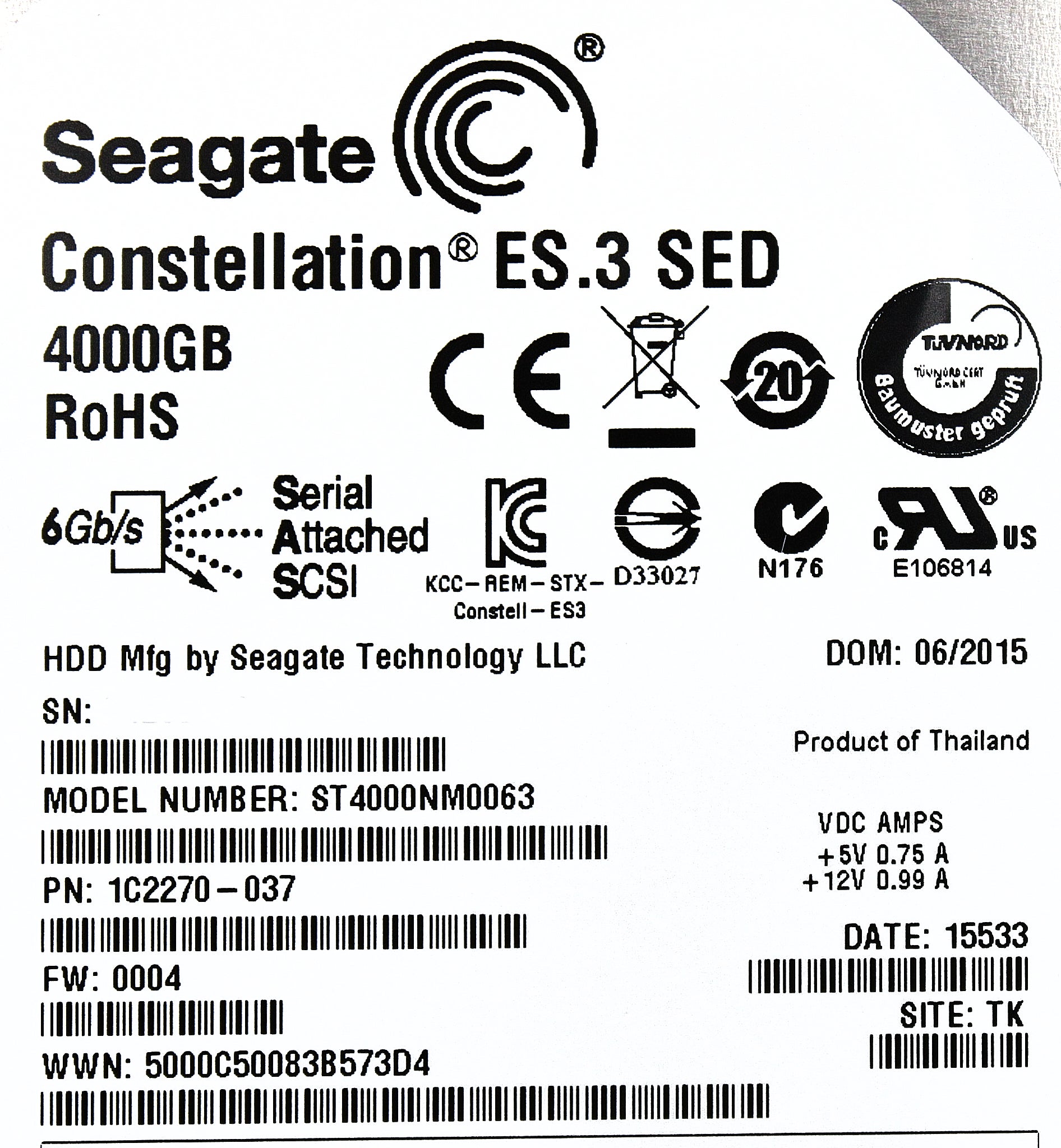 EMC ST4000NM0063-ISILON 4GB 7.2K SAS 3.5 6G SED NL400