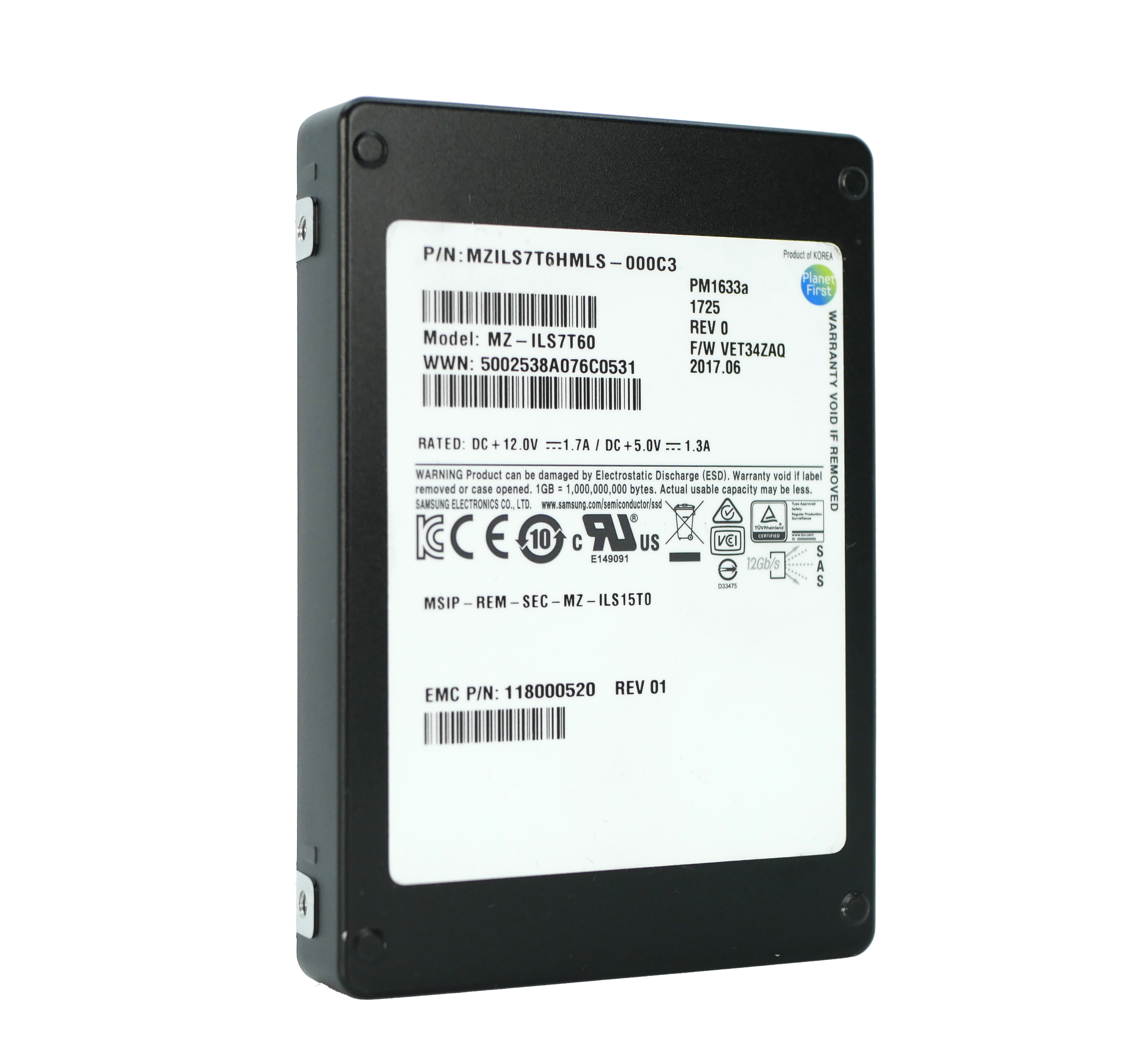 Samsung PM1633a MZILS7T6HMLS 7.68TB 1 DWPD SAS 12Gb/s 2.5in Refurbished SSD