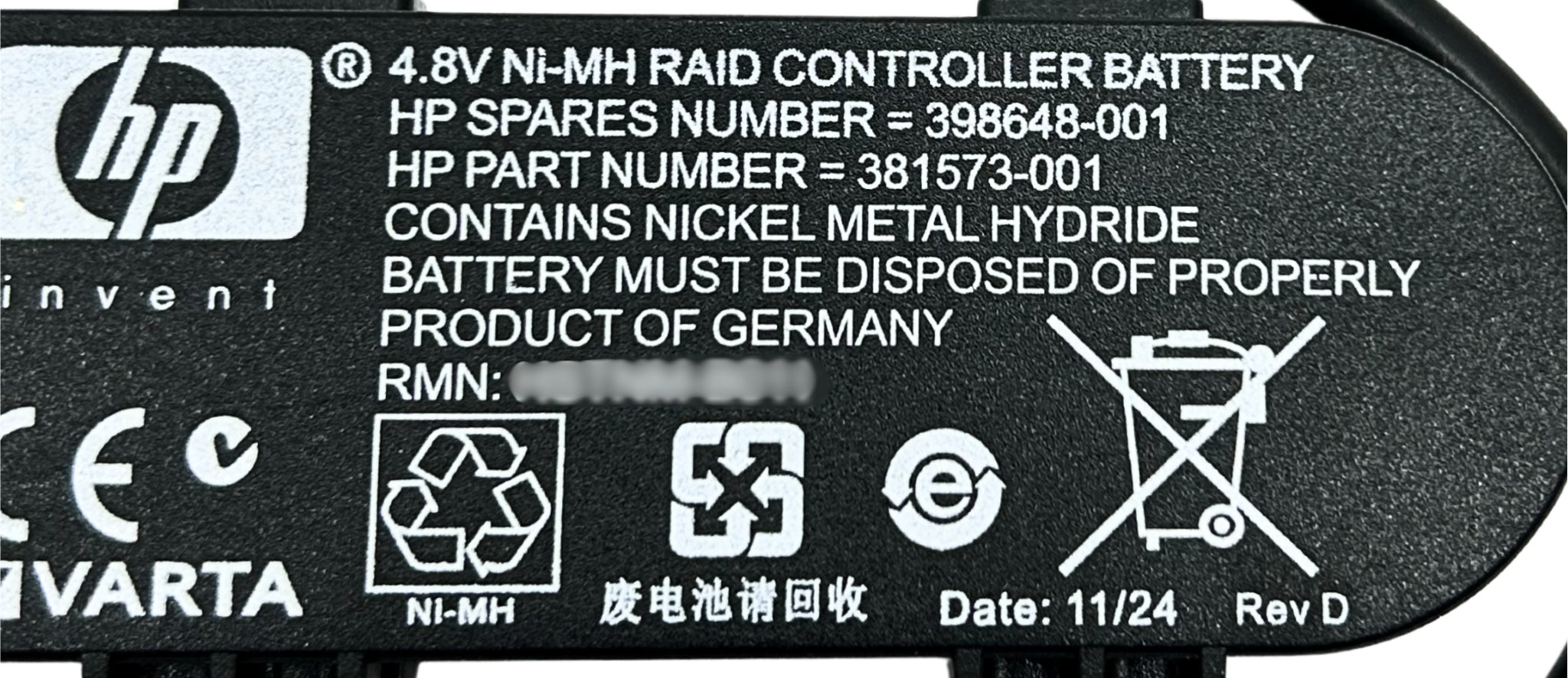 HP 398648-001 4.8V NI-MH RAID CONTROLLER BATTERY