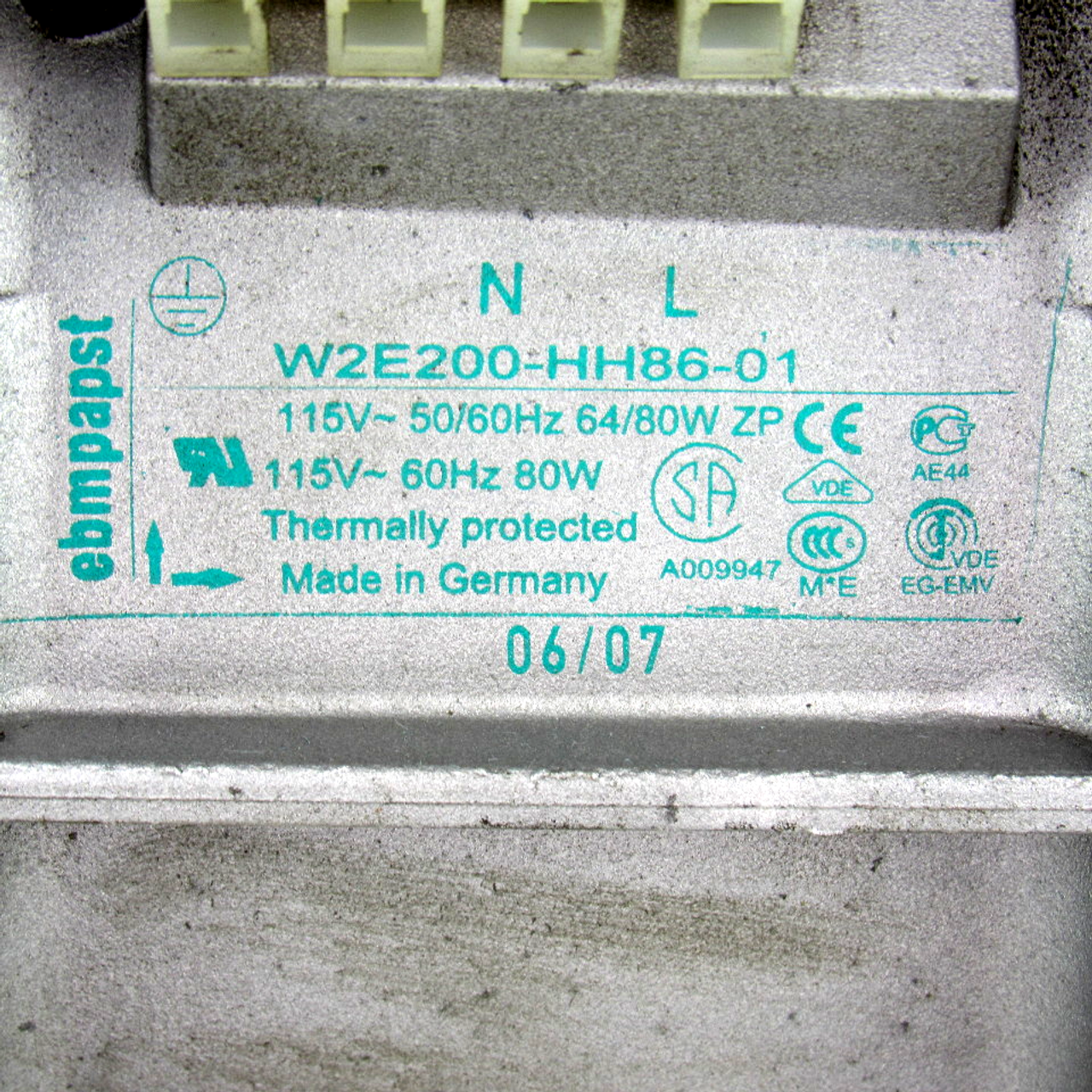 EBM-Papst W2E200-HH86-01 AC Axial Fan, 115V AC, 50/60Hz, 64/80W, 607 CFM