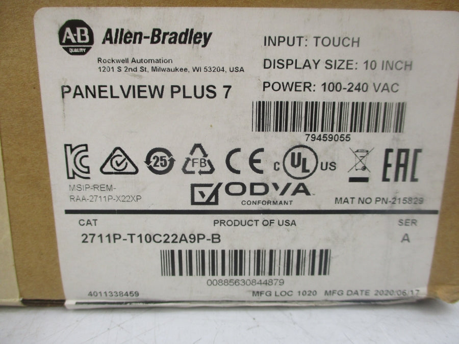 ALLEN BRADLEY 2711P-T10C22A9P-B SER. A 100-240VAC NSMP