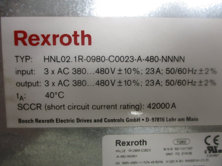 REXROTH HNL02.1R-0980-C0023-A-480-NNNN 380-480V 23A NSNP