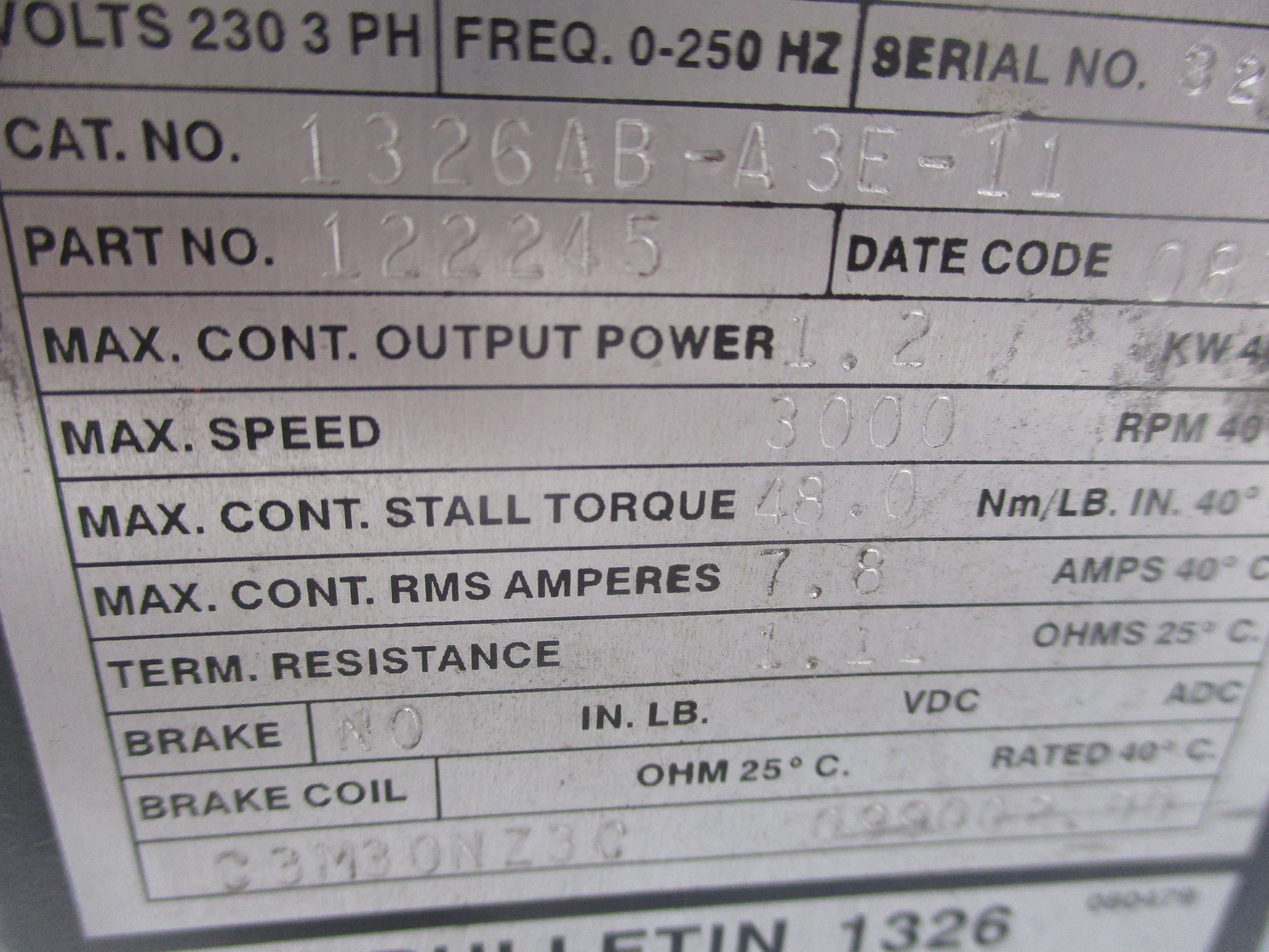 ALLEN BRADLEY 1326AB-A3E-11 122245 UNMP