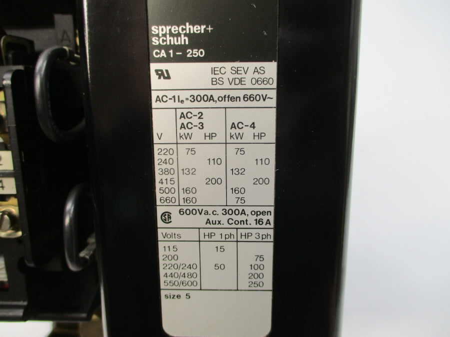 SPRECHER+SCHUH CA1-250 600VAC 300A NSNP