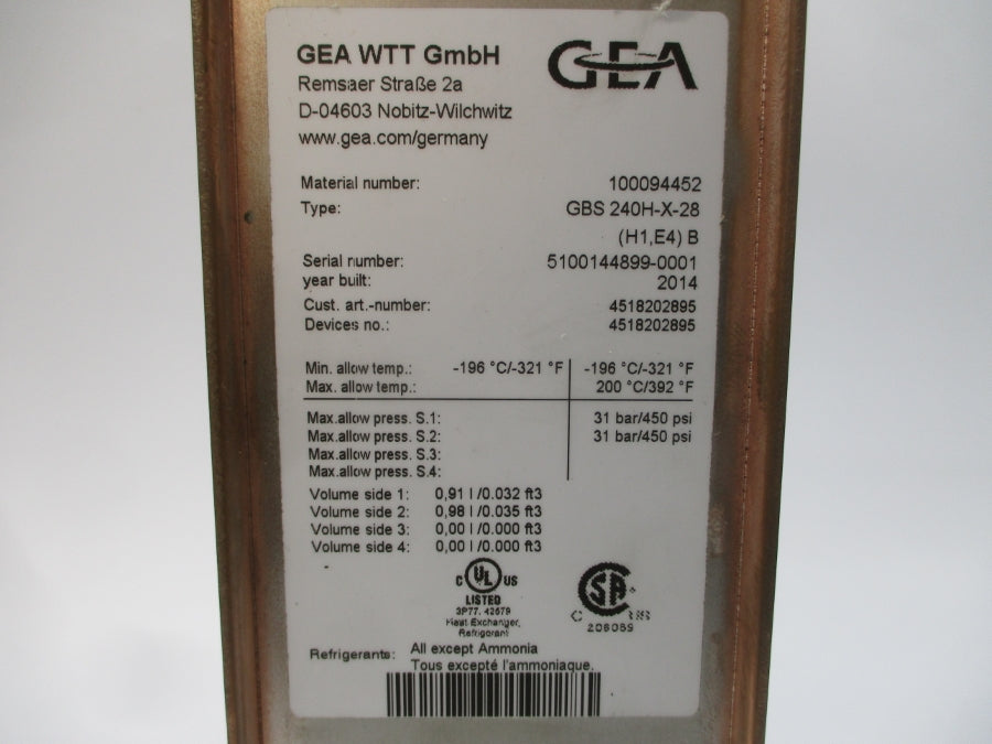 GEA GBS240H-X-28 100094452 450PSI NSNP