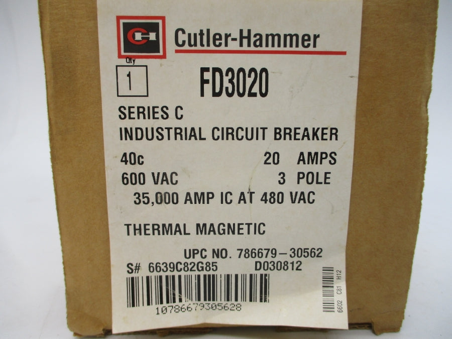 CUTLER HAMMER FD3020 6639C82G85 SER. C 600VAC 20A NSMP