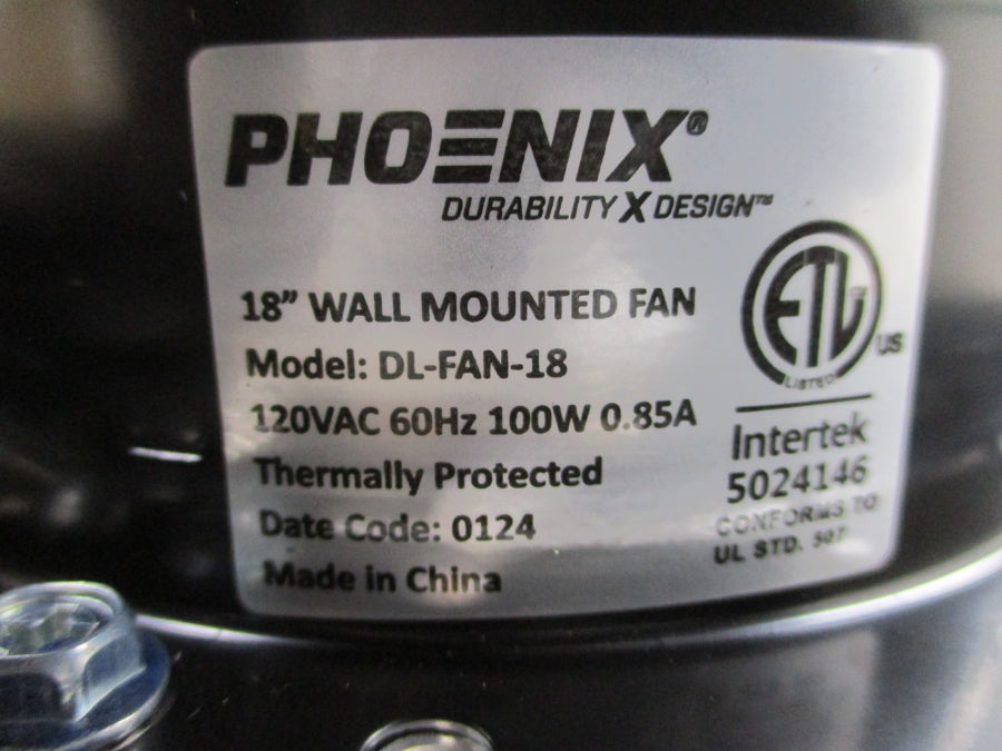 PHOENIX PRODUCTS DL-FAN-18 1860836 120VAC 0.85A 18" NSMP