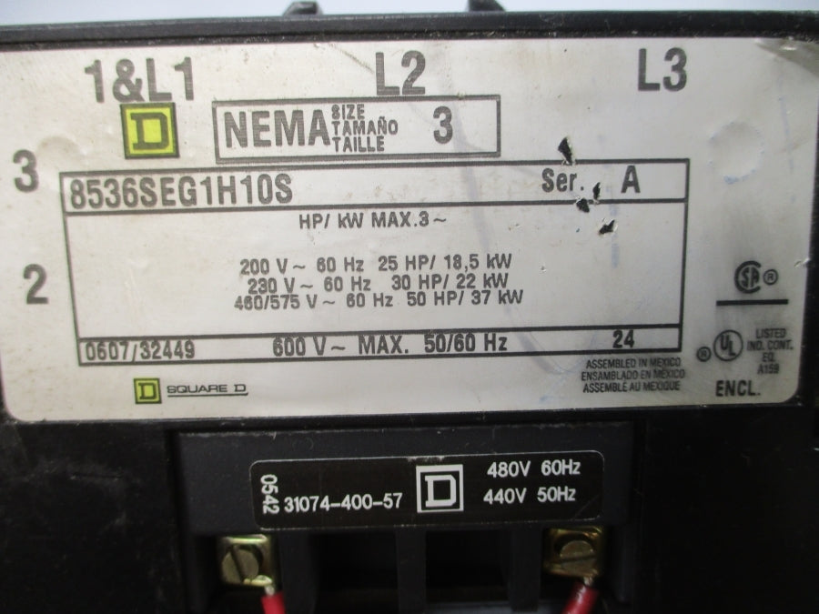 SQUARE D 8536SEG1H10S SER. A 440/480V 30-90A UNMP