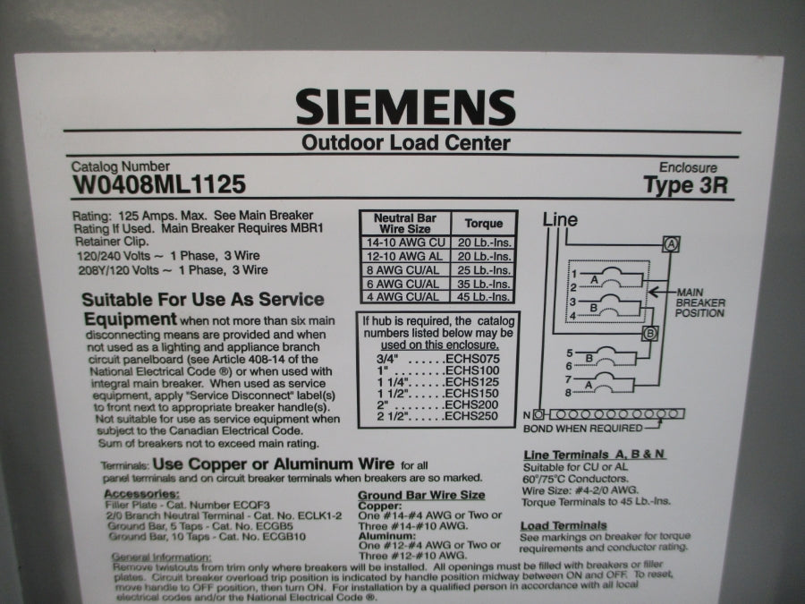 SIEMENS W0408ML1125-50 120/240V 50A NSMP