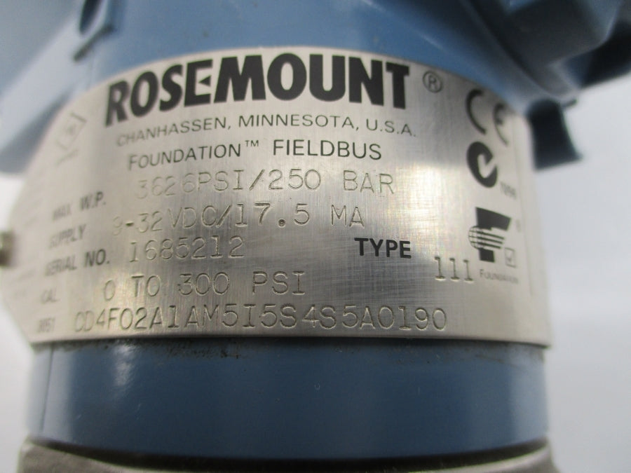 ROSEMOUNT 3051CD4F02A1AM5I5S4S5A0190 9-32VDC 3626PSI NSNP