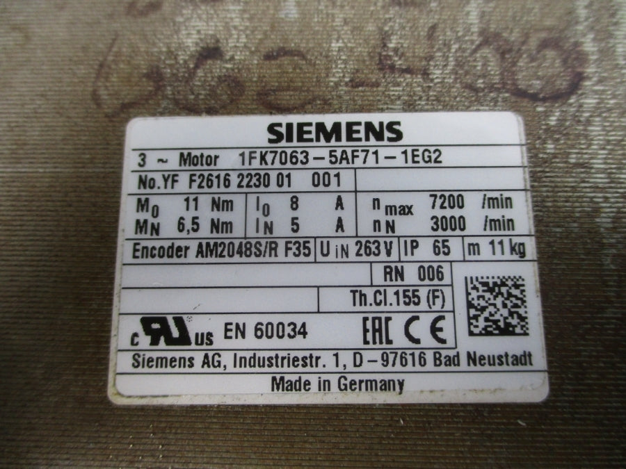 SIEMENS 1FK7063-5AF71-1EG2 263V 8/5A UNMP