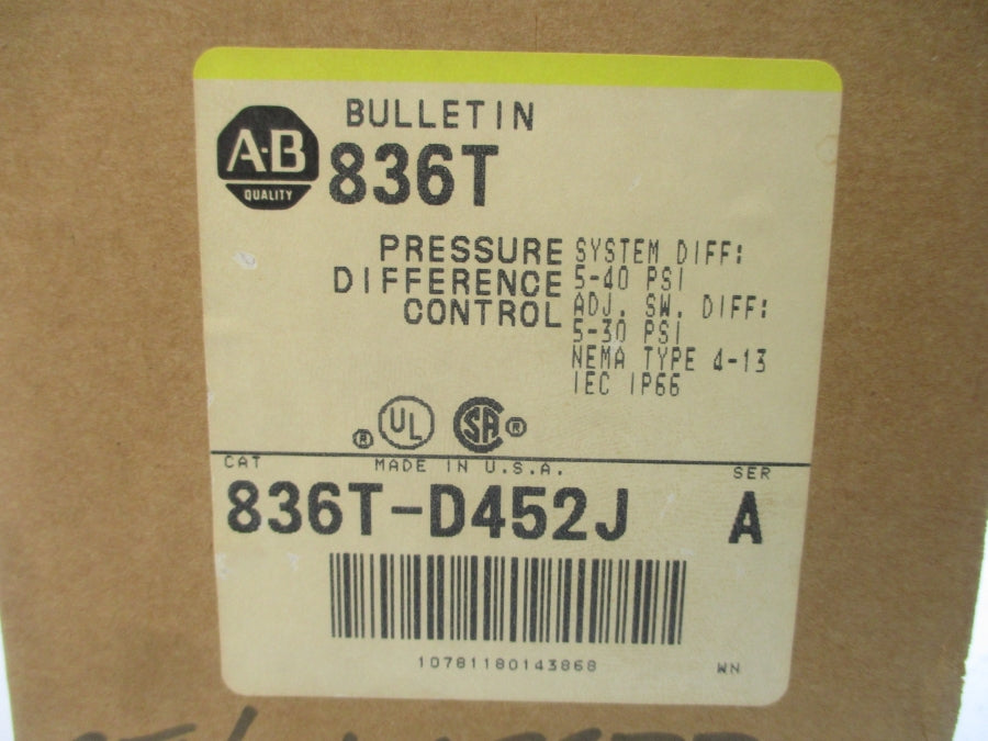 ALLEN BRADLEY 836T-D452J SER. A 120-600VAC 60A 5-30PSI (BR/YL) NSMP