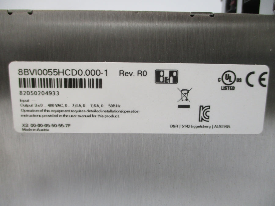 B&R AUTOMATION 8BVI0055HCD0.000-1 480VAC 7.6A REV. R0 NSNP
