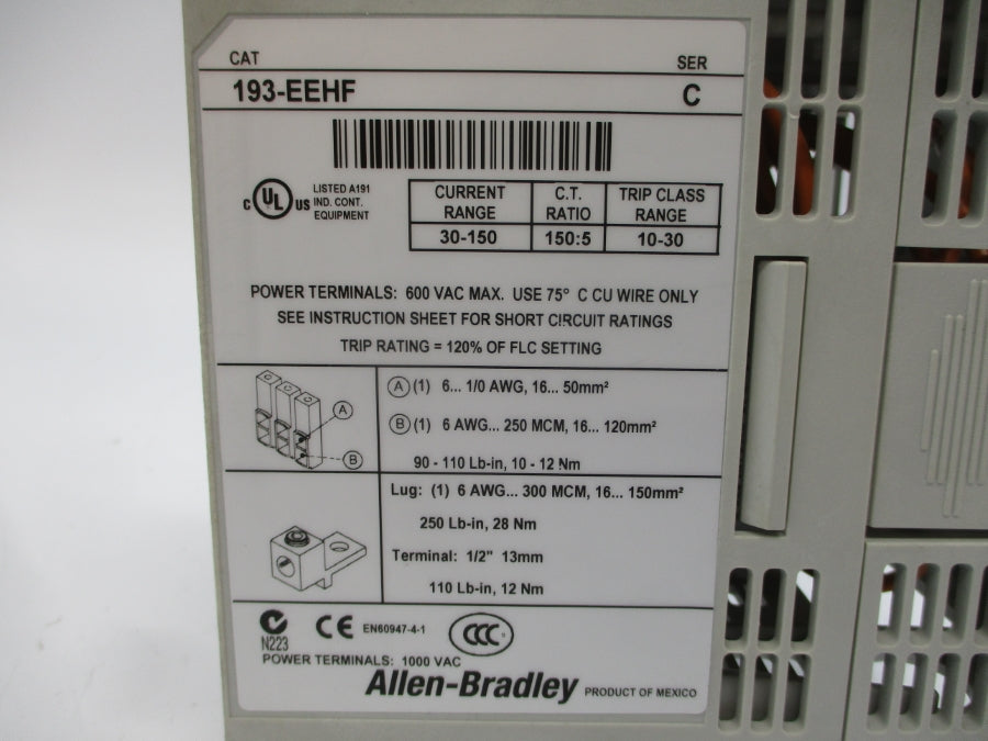 ALLEN BRADLEY 193-EEHF SER. C 600VAC 30-150A NSNP