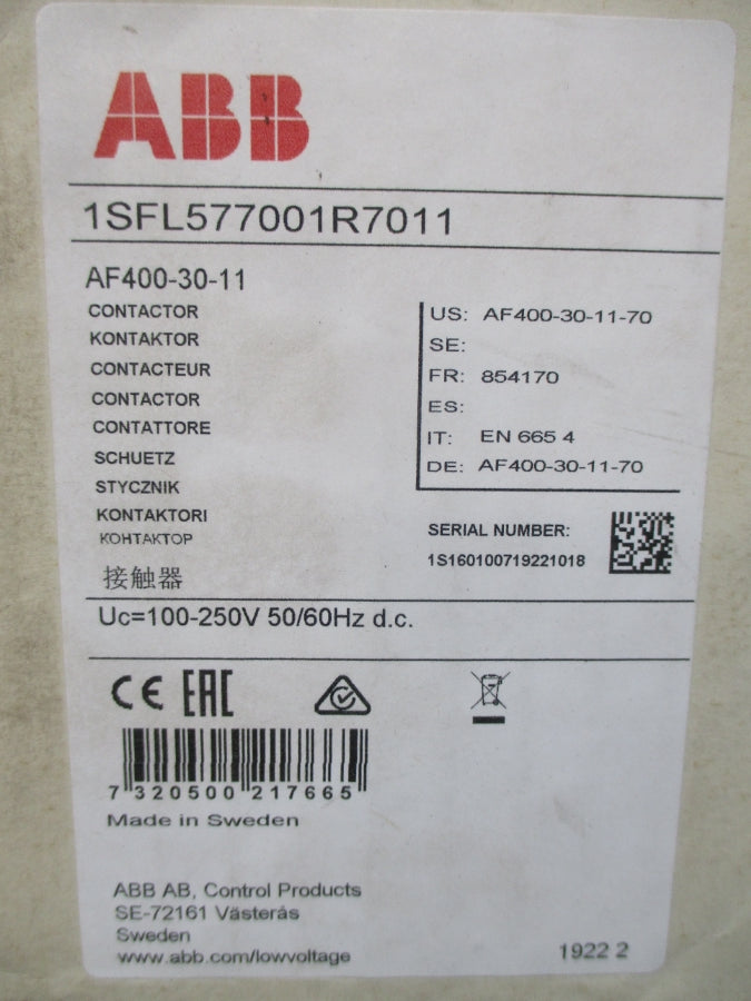 ABB AF400-30-11 1SFL577001R7011 100-250VDC 600A NSMP