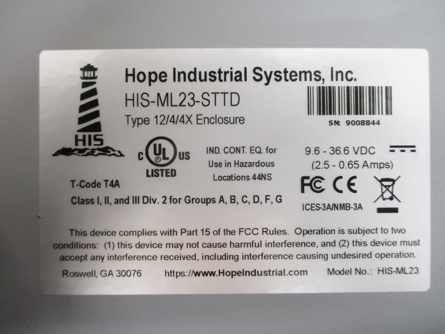 HOPE INDUSTRIAL SYSTEMS HIS-ML23-STTD 9.6-36.6VDC 2.5-0.65A NSMP