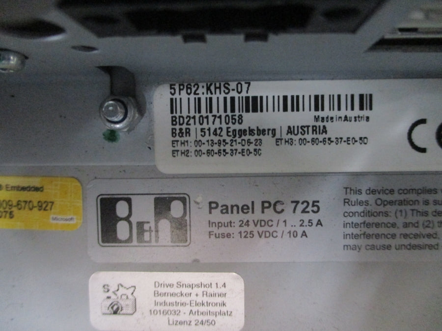 B&R AUTOMATION 5PC725.1505-K03 5P62:KHS-07 24VDC 1/2.5A REV. H0 NSNP