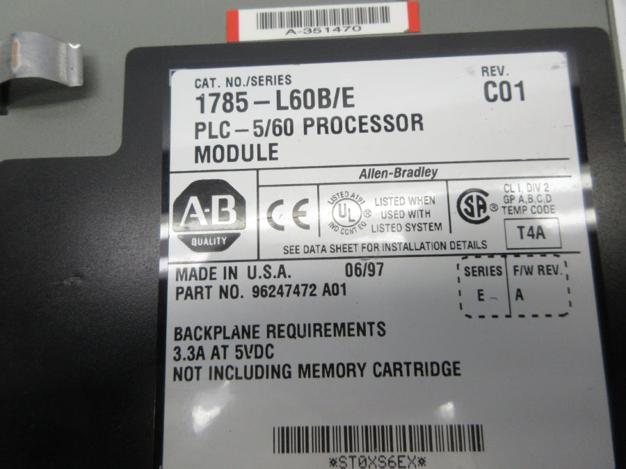 ALLEN BRADLEY 1785-L60B SER. E F/W A REV. C01 UNMP