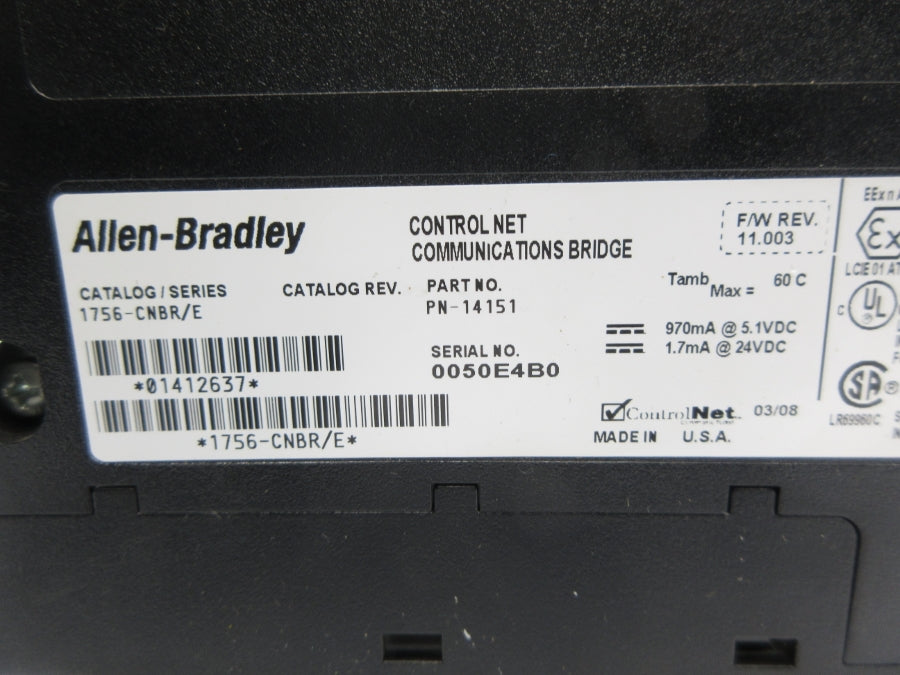 ALLEN BRADLEY 1756-CNBR SER. E F/W 11.003 24VDC (AS PICTURED) NSNP