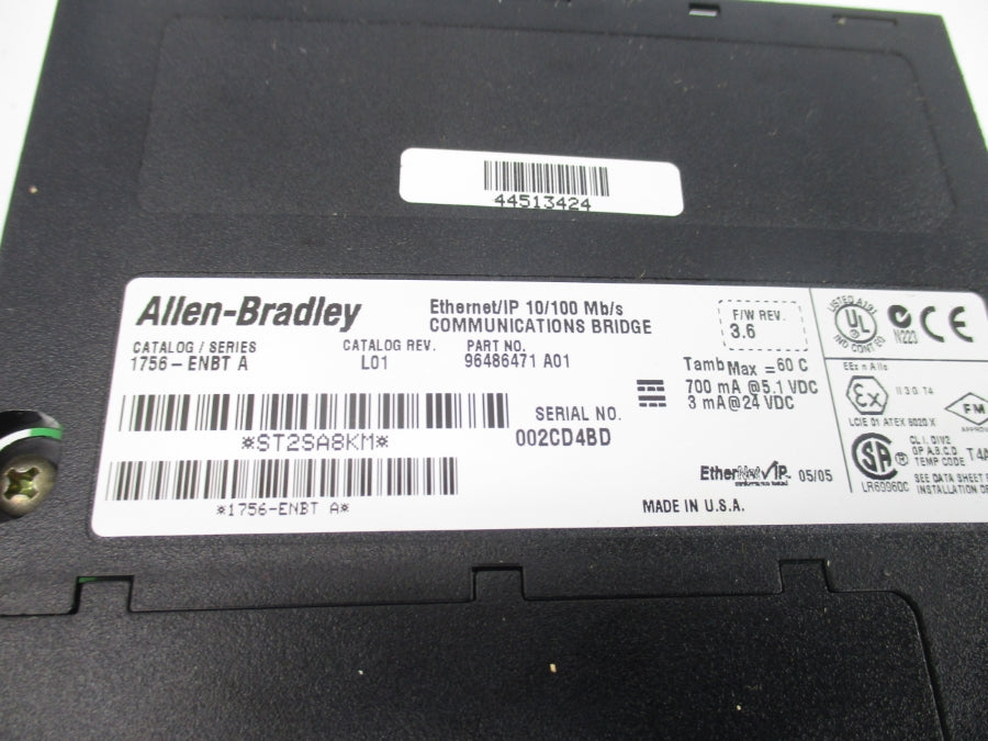 ALLEN BRADLEY 1756-ENBT SER. A F/W 3.6 24VDC REV. L01  (NO DOOR) NSNP