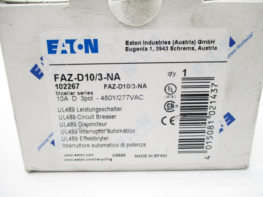 EATON FAZ-D10/3-NA 102267  277VAC 10A NSMP