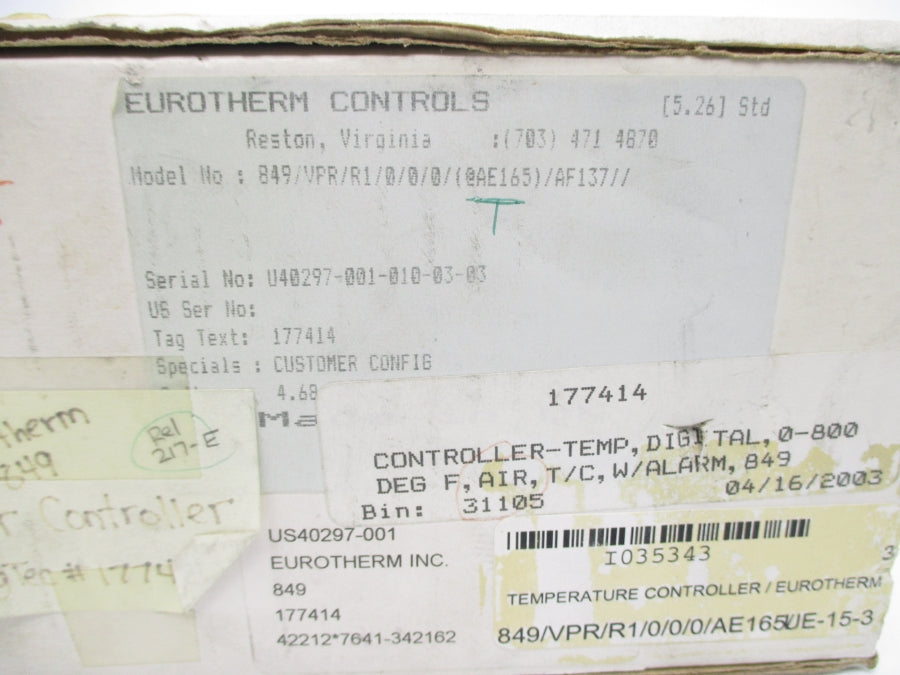 EUROTHERM CONTROLS 849/VPR/R1/0/0/0(@AE165)/AF137// 264VAC NSMP