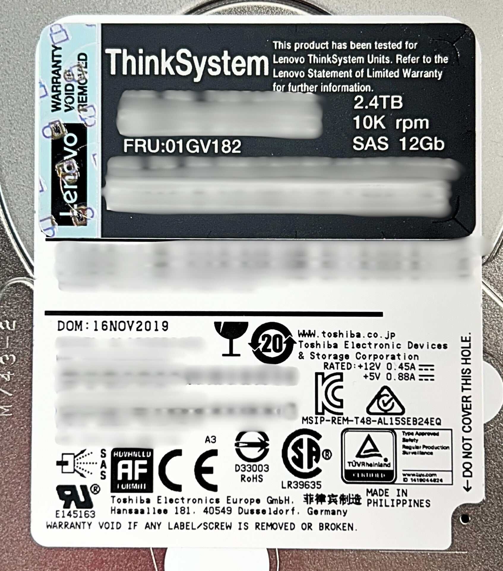 Lenovo 01GV182 2.4TB 10K 12G SAS 2.5 HDD