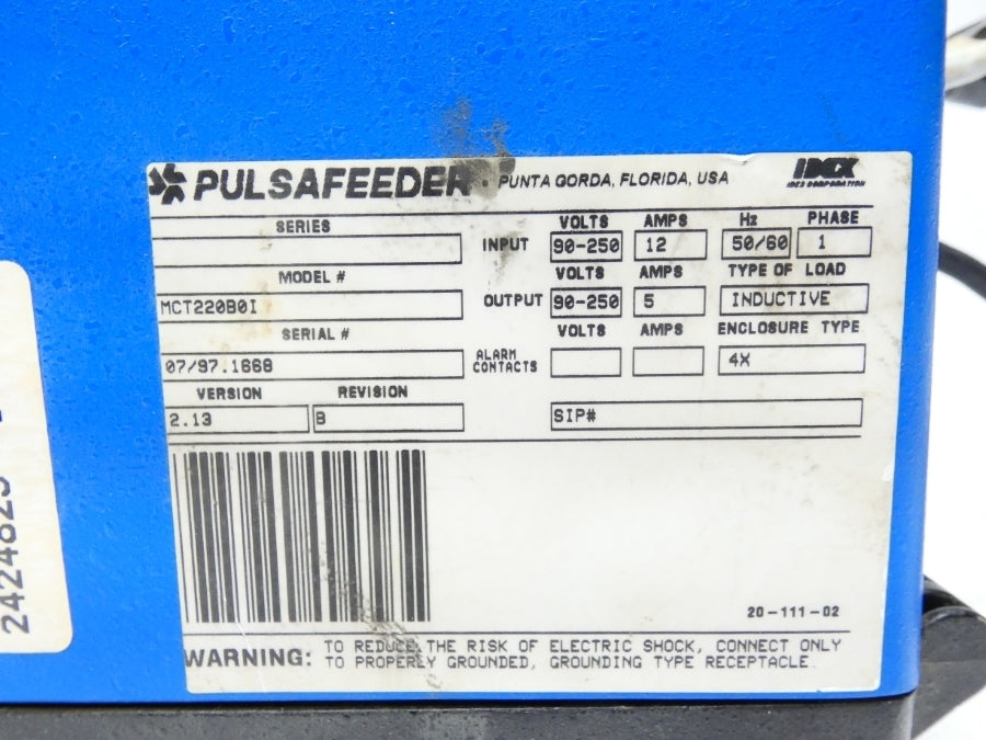 PULSAFEEDER MCT220B0I PULSATROL REV. B VER. 2.13 90-250V 12A UNMP
