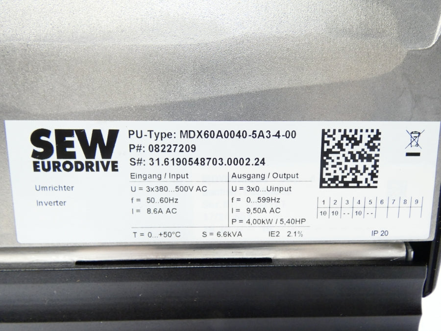 SEW EURODRIVE MDX61B0040-5A3-4-00 08243492 380-500VAC 8.6A NSMP