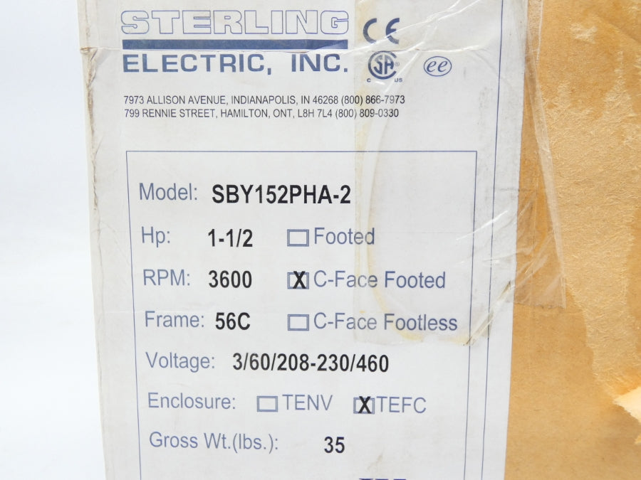 STERLING ELECTRIC SBY152PHA 208-230/460V 4.58-4.38/2.19A NSMP