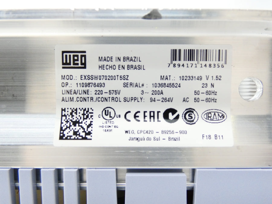 WEG EXSSW070200T5SZ VER. 1.52 220-575V 200A NSMP