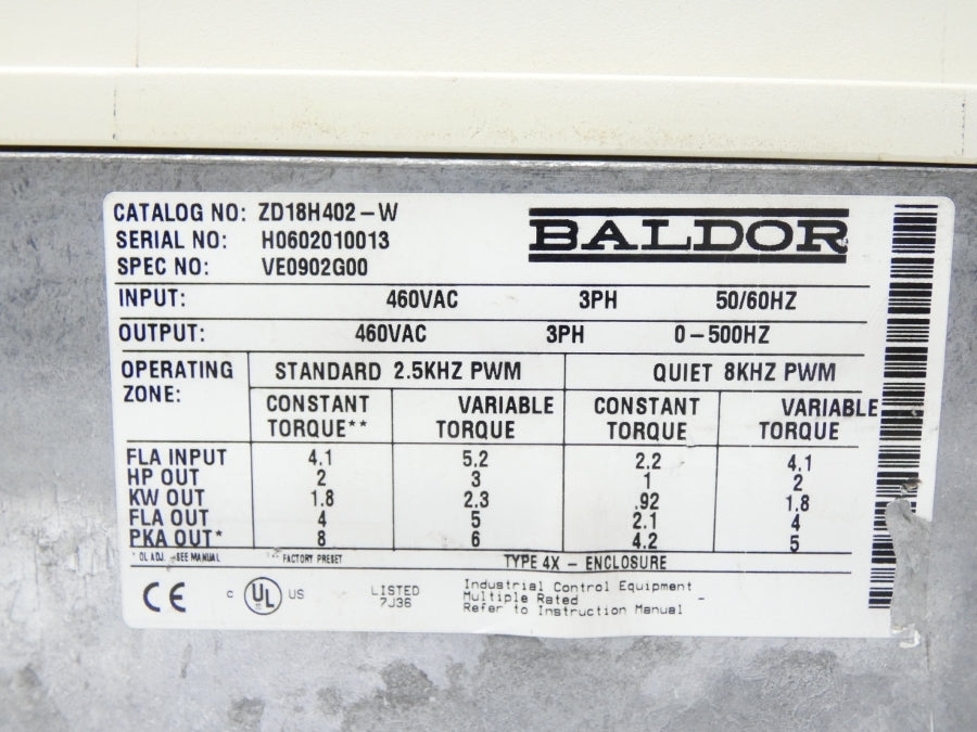 BALDOR ZD18H402-W 460VAC NSNP