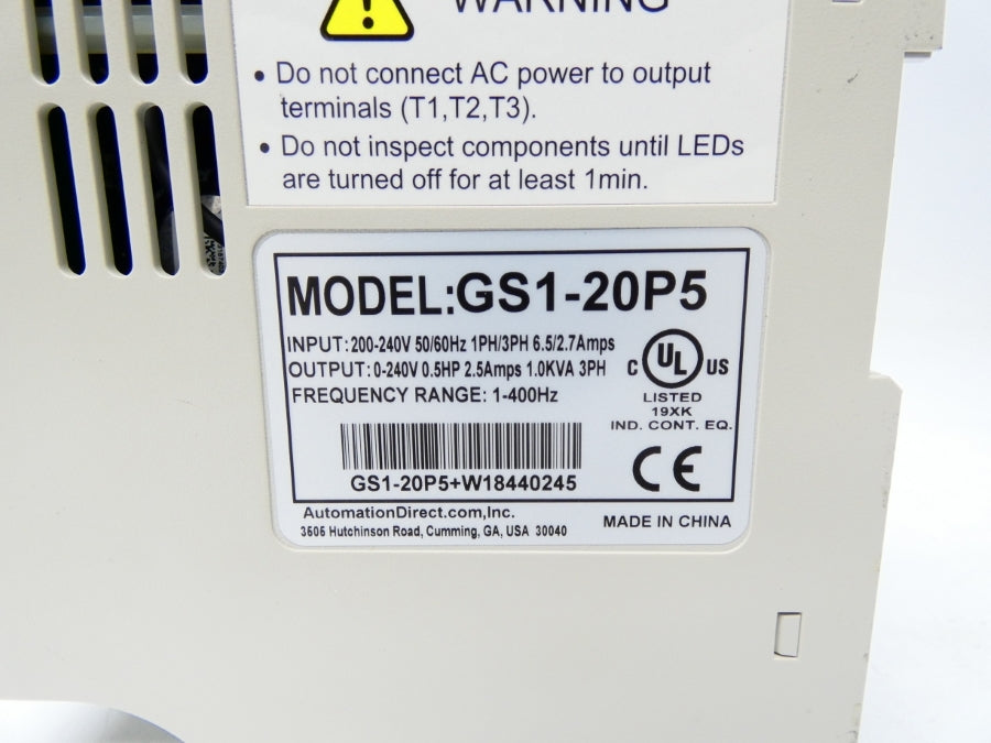 AUTOMATION DIRECT GS1-20P5 200-240V 6.5/2.7A NSMP