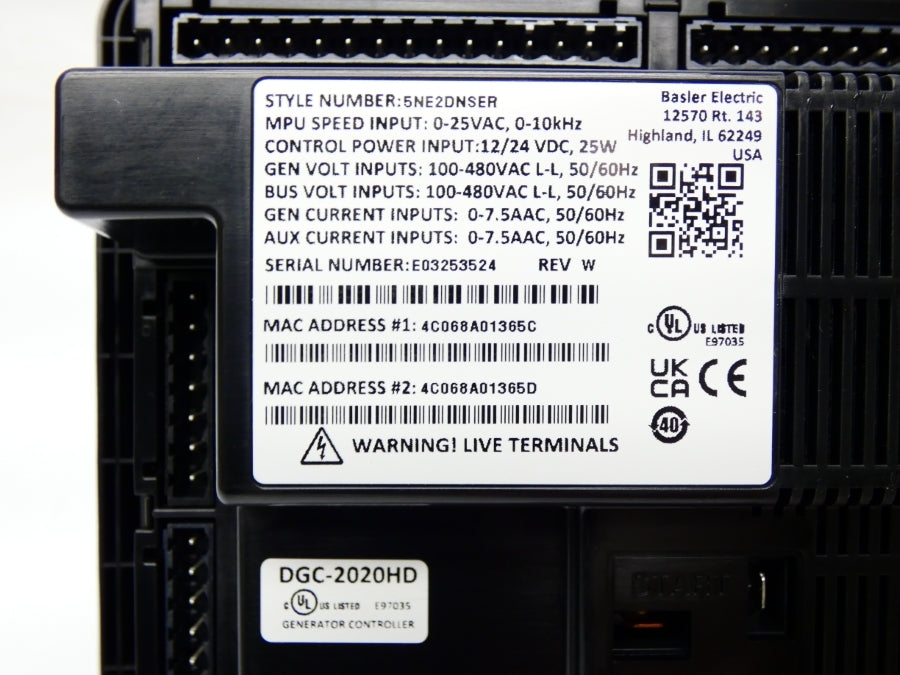BASLER ELECTRIC DGC-2020HD 5NE2DNSER REV. W 100-480VAC NSMP