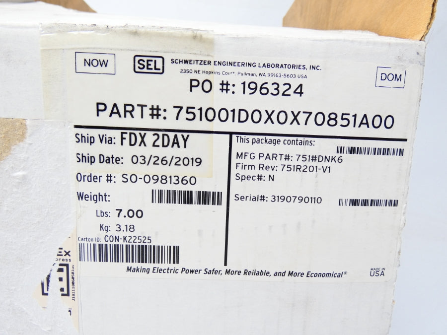 SEL 751001D0X0X70851A00 SEL-751 110-240V 5A NSMP