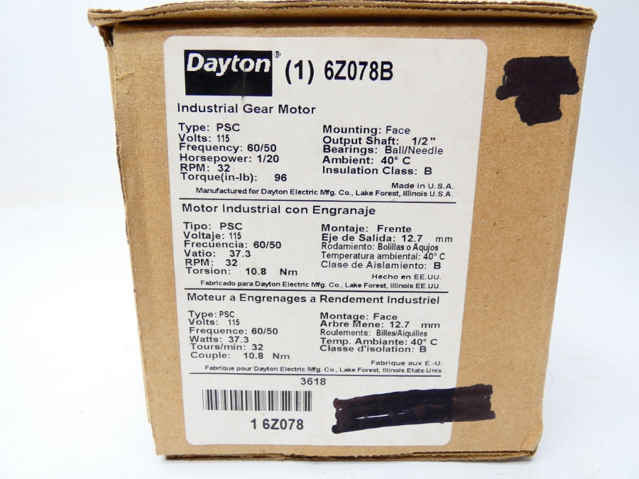 DAYTON 6Z078B 115V 0.62/0.54A NSMP