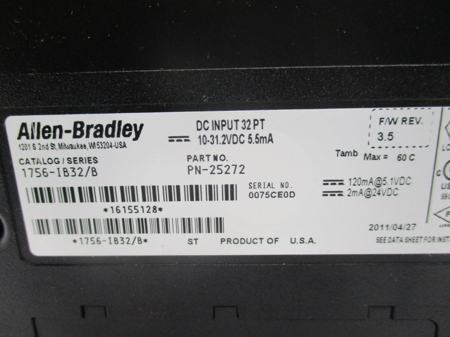 ALLEN BRADLEY 1756-IB32 SER. B 10-31.2VDC F/W 3.5 NSMP