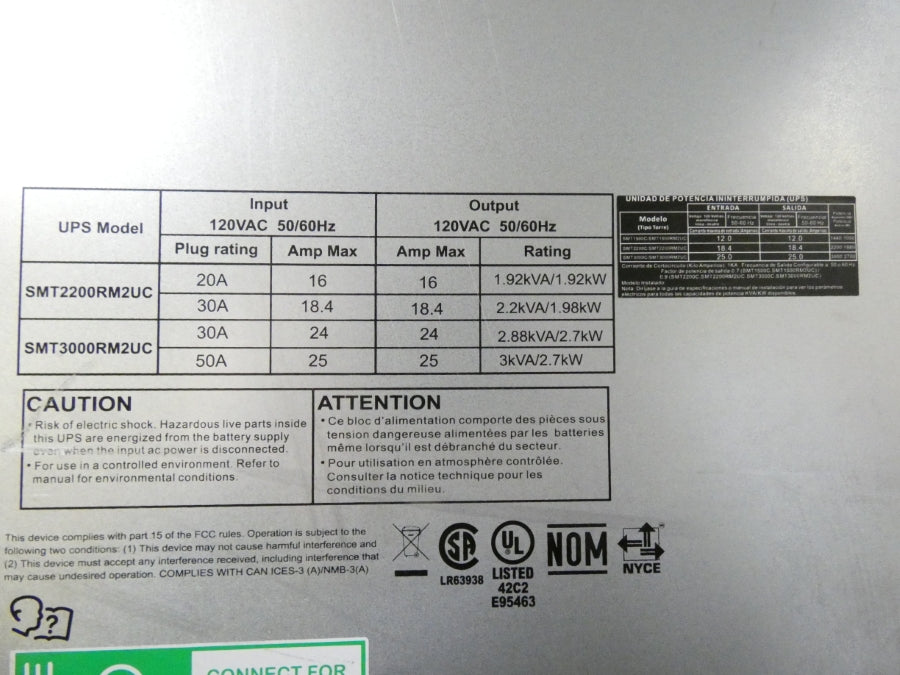 APC SMT2200RM2UC 120VAC 20A (AS PICTURED) NSNP